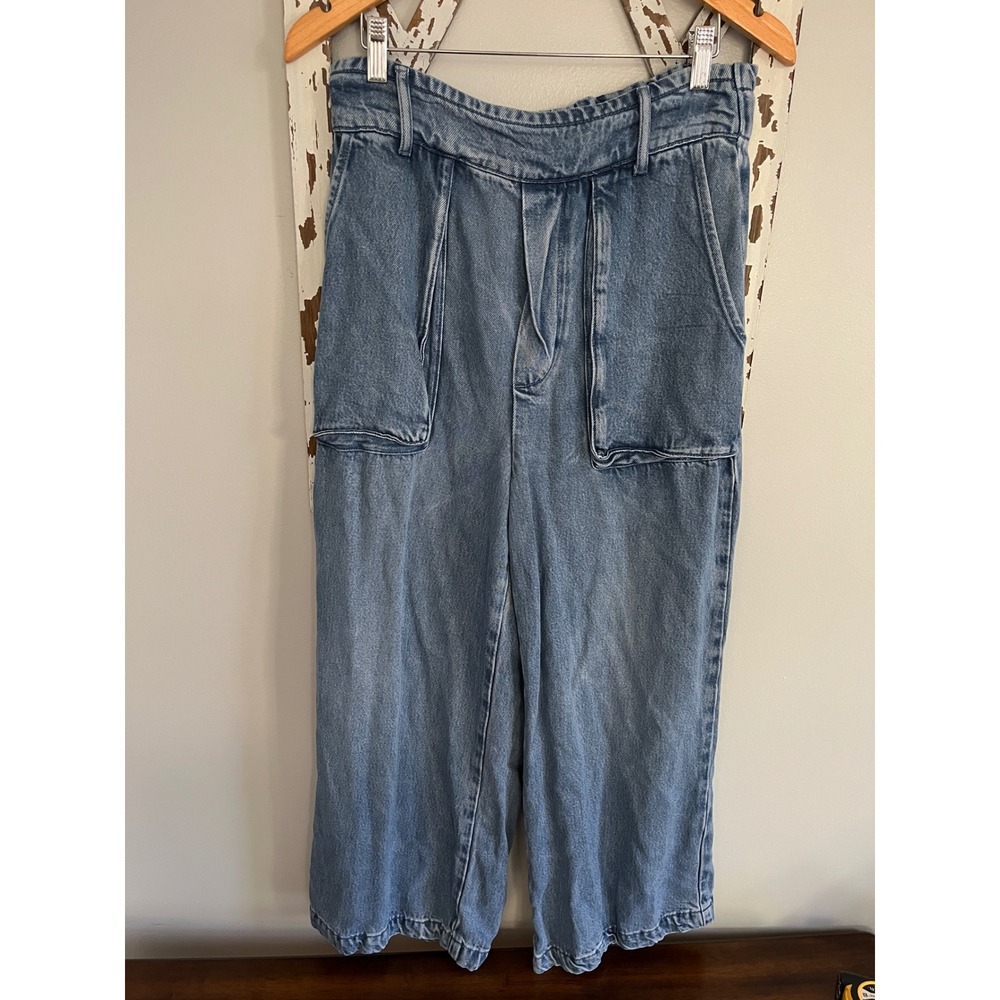 YFB Young Fabulous & Broke Pull On Wide Leg Crop Jeans Size Large High Waist